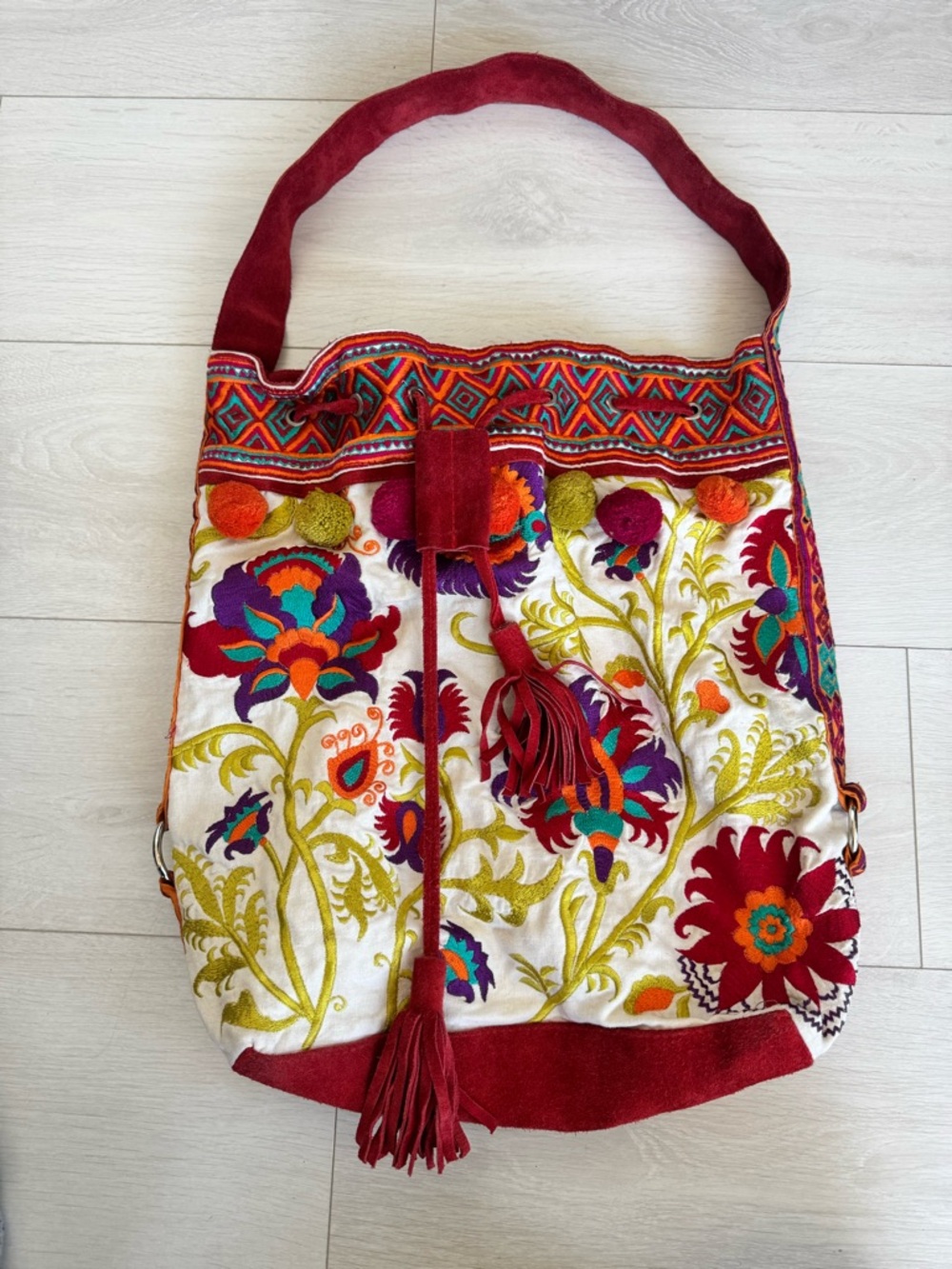 Colorful Suede Embroidered Hobo Shoulder Bag Purse